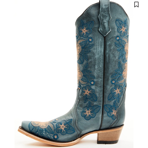NWT LD BLUE FLORAL EMBROIDERY BY Circle G Teal BOOTS - Picture 3 of 9
